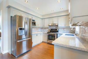 Freshly painted kitchen cabinets in a home in Lake Zurich, Illinois