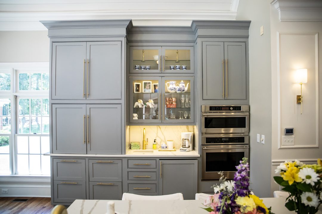Painted gray kitchen cabinets at a house in Aurora, Illinois