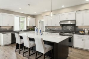 White painted kitchen cabinets in a home in Lincolnshire, Illinois